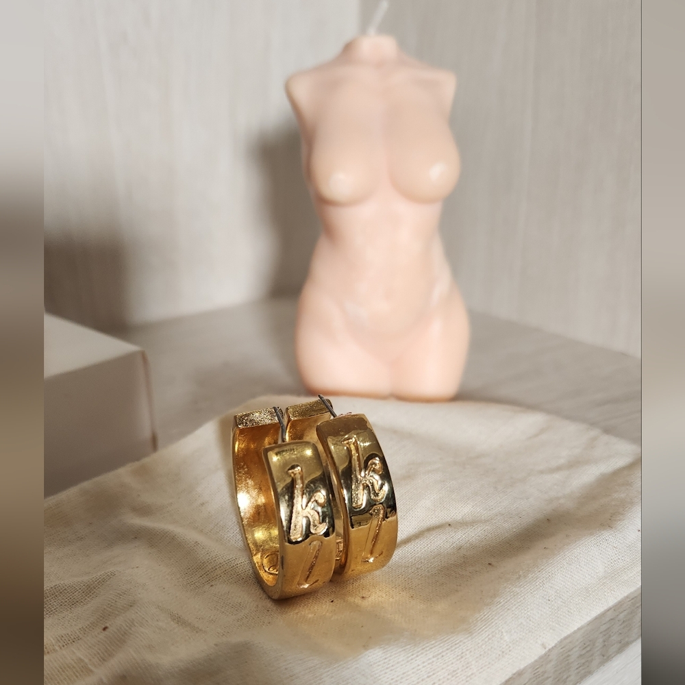 Karl Lagerfeld Gold-toned Hoop Earrings with KL Initials Engraved